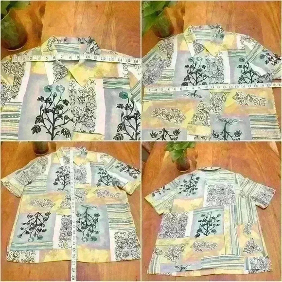 Vintage oversized pastel yellow floral button down short sleeves blouse - Picture 8 of 8